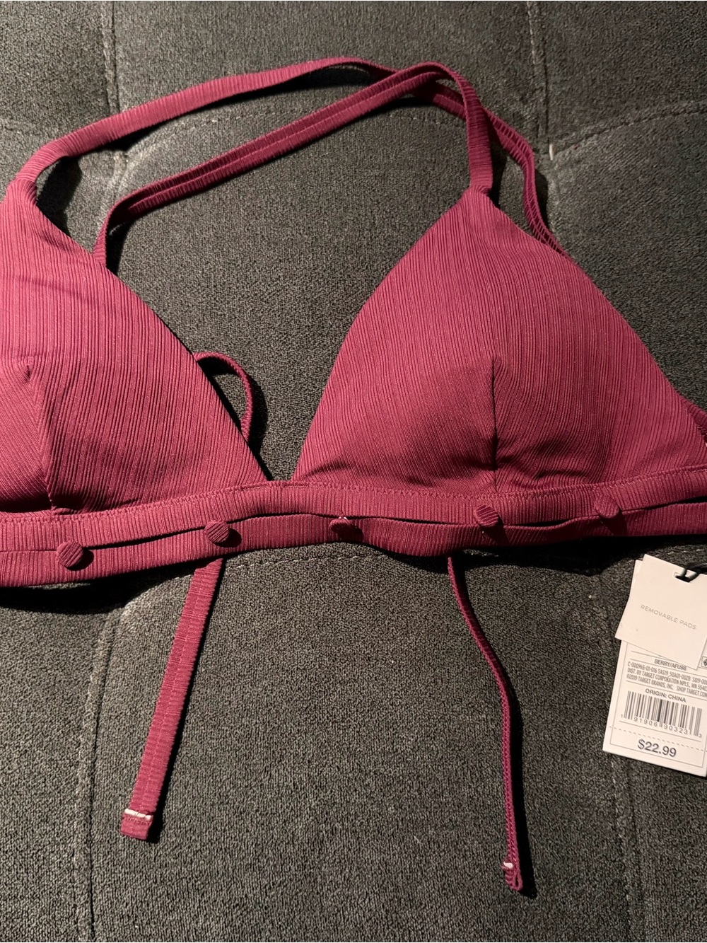 Shade & Shore Ribbed Triangle Bikini Top in Deep Berry